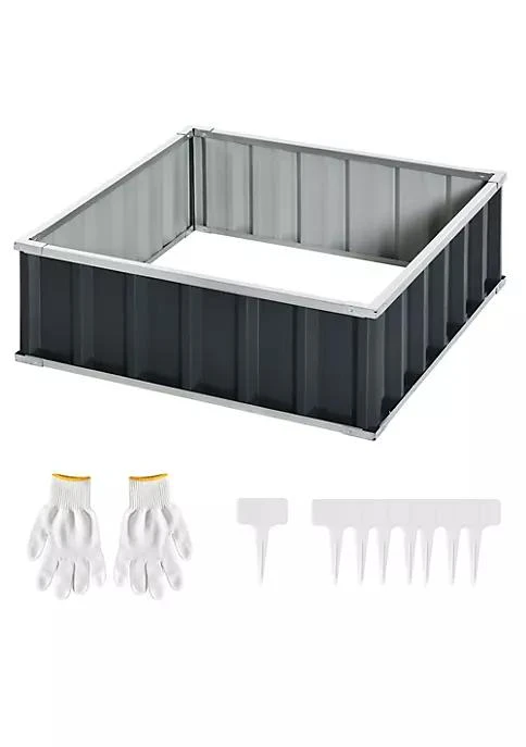 商品Outsunny|3X3ft Metal Raised Garden Bed Steel Planter Box No Bottom W  A Pairs Of Glove For Backyard Patio To Grow Vegetables Herbs And Flowers Grey,价格¥762,第2张图片详细描述