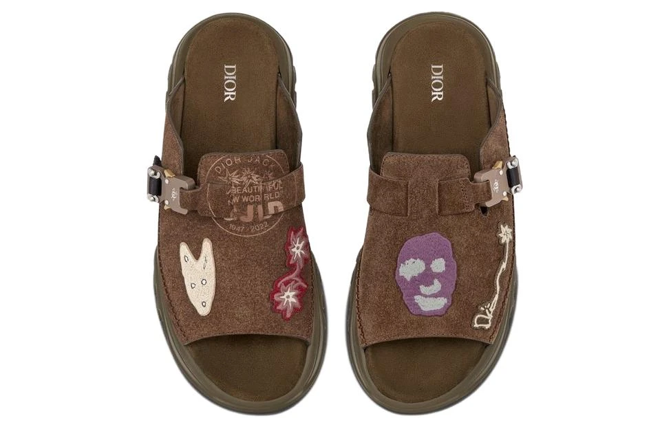 商品[国内直发] Dior|Cactus Jack x  迪奥 Travis scott联名系列 经典百搭一字拖鞋 男款 咖啡色,价格¥12692,第4张图片详细描述