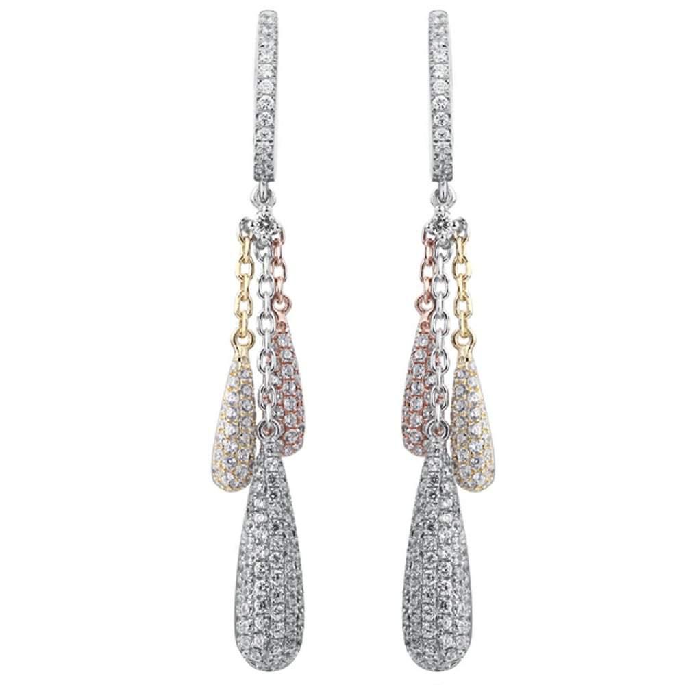 Suzy Levian Pave Cubic Zirconia Tri Tone Sterling Silver Dangle Earrings商品第1张图片规格展示