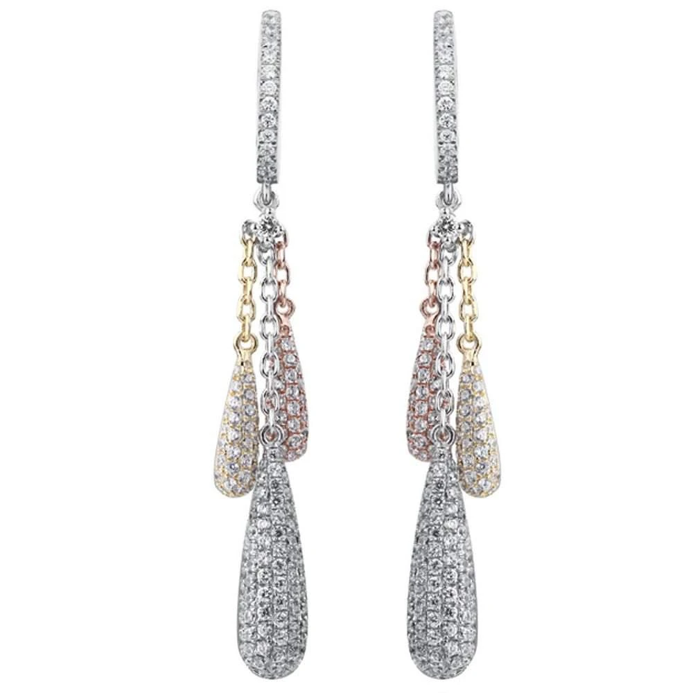 商品Suzy Levian|Pave Cubic Zirconia Tri Tone Sterling Silver Dangle Earrings,价格¥1585,第1张图片