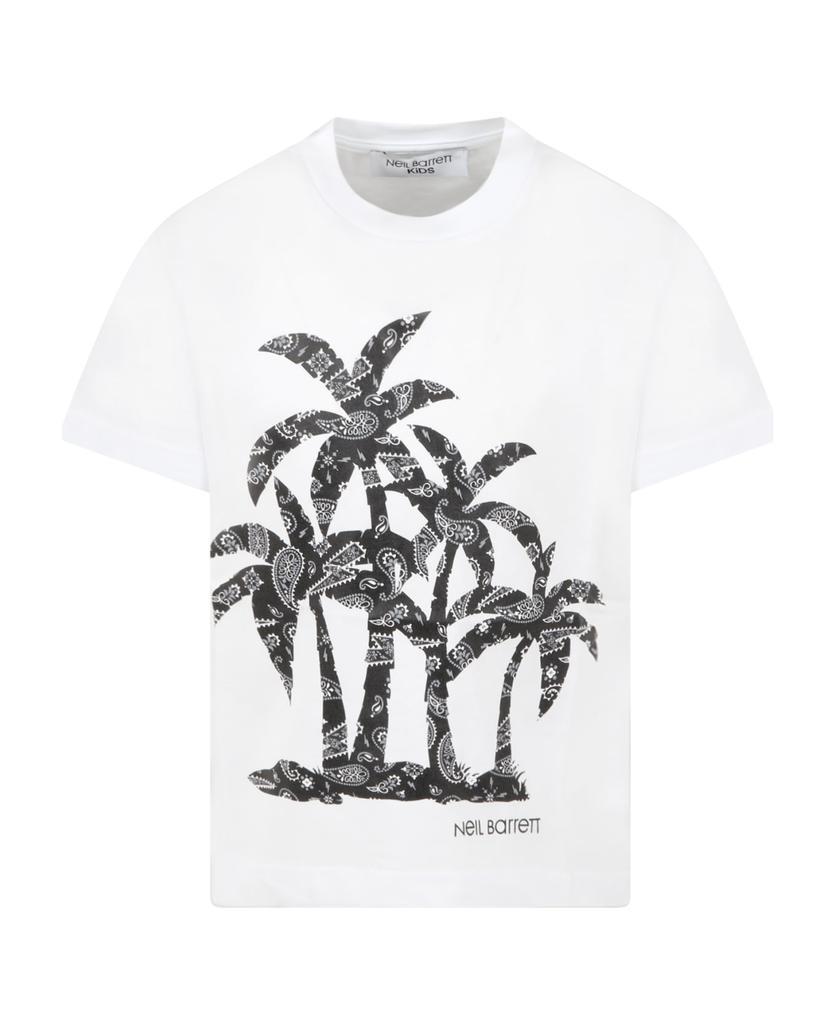 商品Neil Barrett|White T-shirt For Boy With Palm,价格¥606,第1张图片