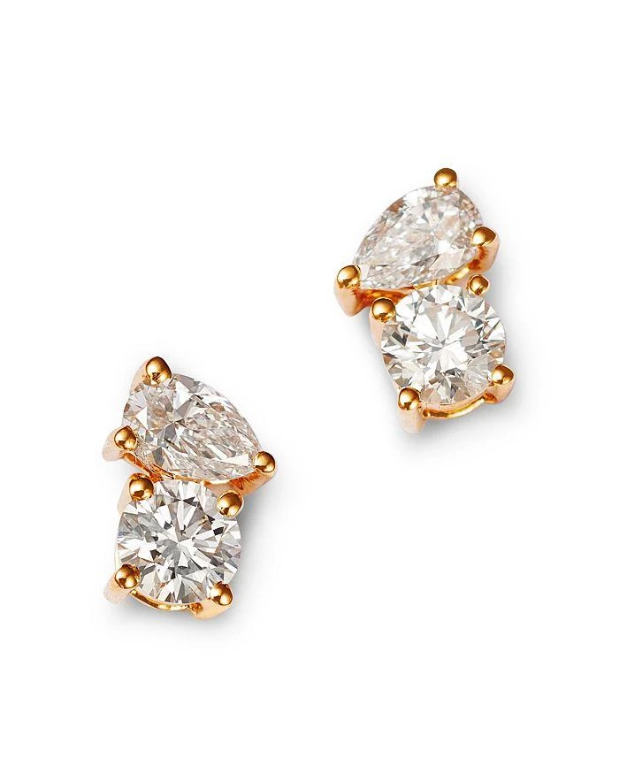 商品Moon & Meadow|14K Yellow Gold Lab Grown Diamond Round & Pear Duet Stud Earrings  ,价格¥4160,第1张图片