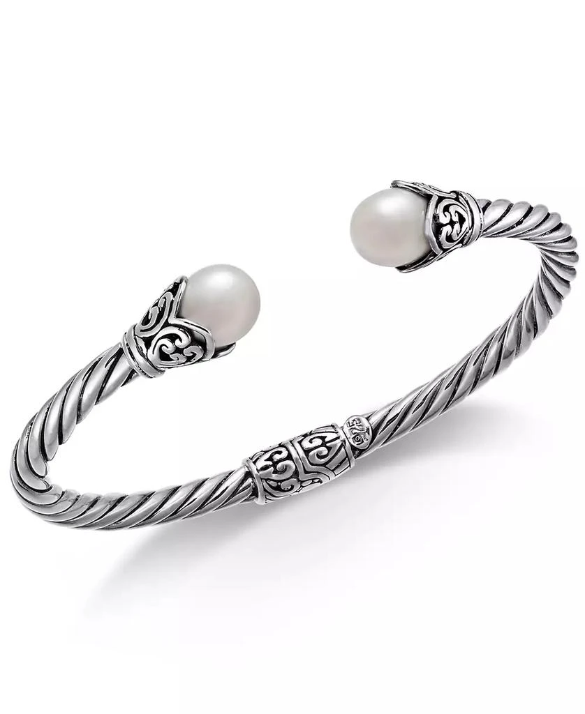 商品Macy's|Cultured Freshwater Pearl (8mm) Filigree Bangle Bracelet in Sterling Silver,价格¥663,第1张图片