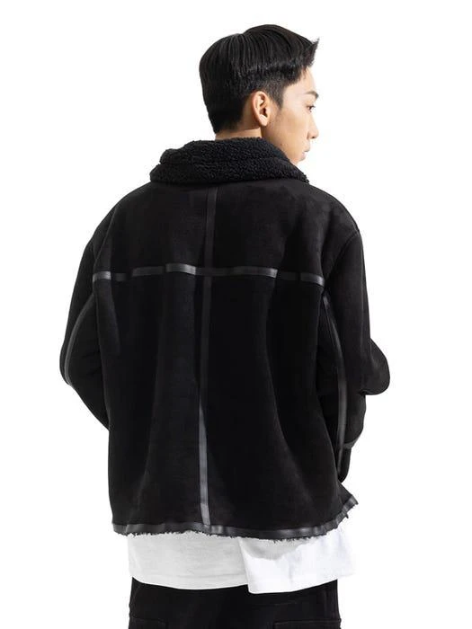 商品MASSNOUN|LEATHER TAPING OVERSIZED MUSTANG JACKET BLACK,价格¥1186,第2张图片详细描述