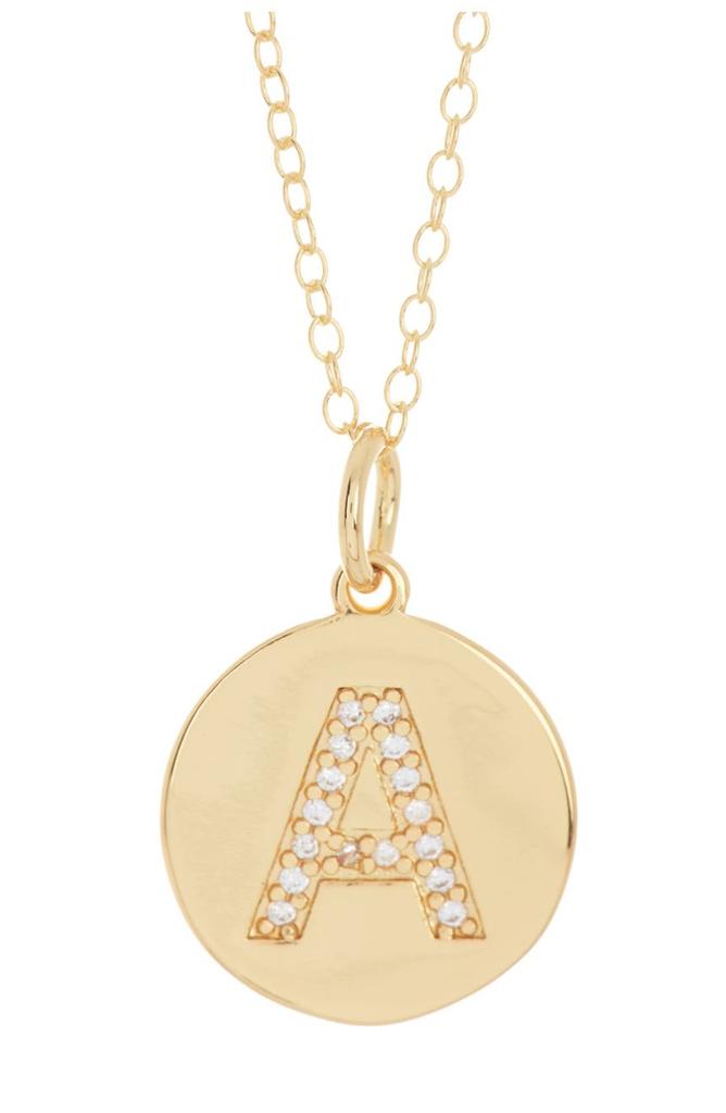 14K Gold Plated Cubic Zirconia Initial Disc Pendant Necklace商品第1张图片规格展示
