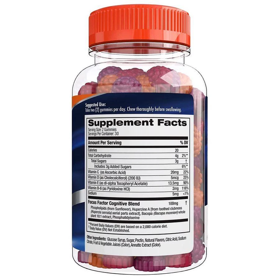 商品Focus Factor|Nootropic Brain Performance Gummies for Memory and Focus Orange, Raspberry, Grape,价格¥223,第2张图片详细描述