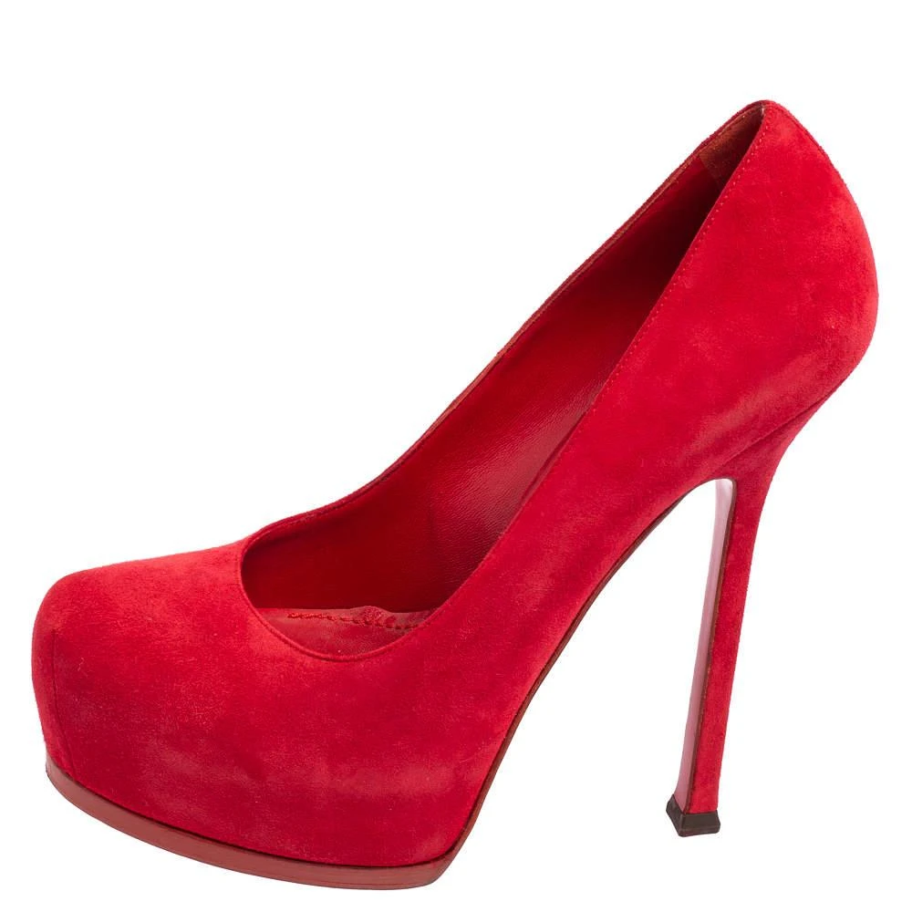 商品[二手商品] Yves Saint Laurent|Saint Laurent Red Suede Tribtoo Platform Pumps Size 37.5,价格¥1307,第2张图片详细描述