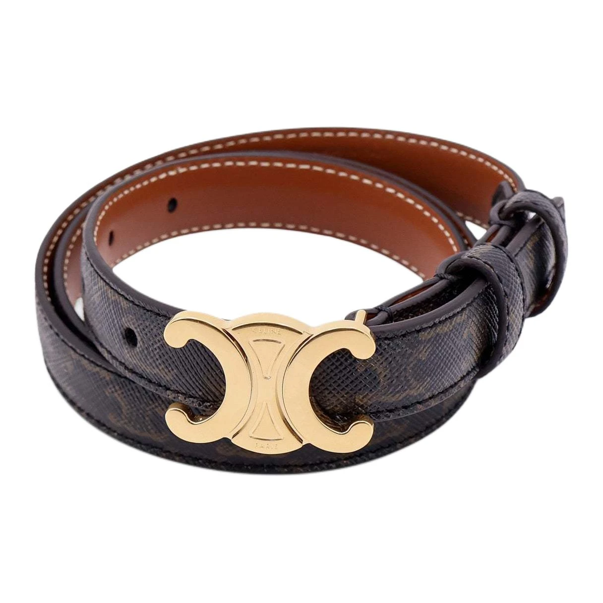 商品[国内直发] Celine|[预售3天]赛琳 徽标印花装饰平滑扣 皮革 皮带 女款 棕色 宽1.8cm,价格¥4289,第7张图片详细描述