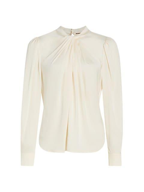 商品Tahari|The Liz Twist-Neck Silk Blouse,价格¥2118,第1张图片