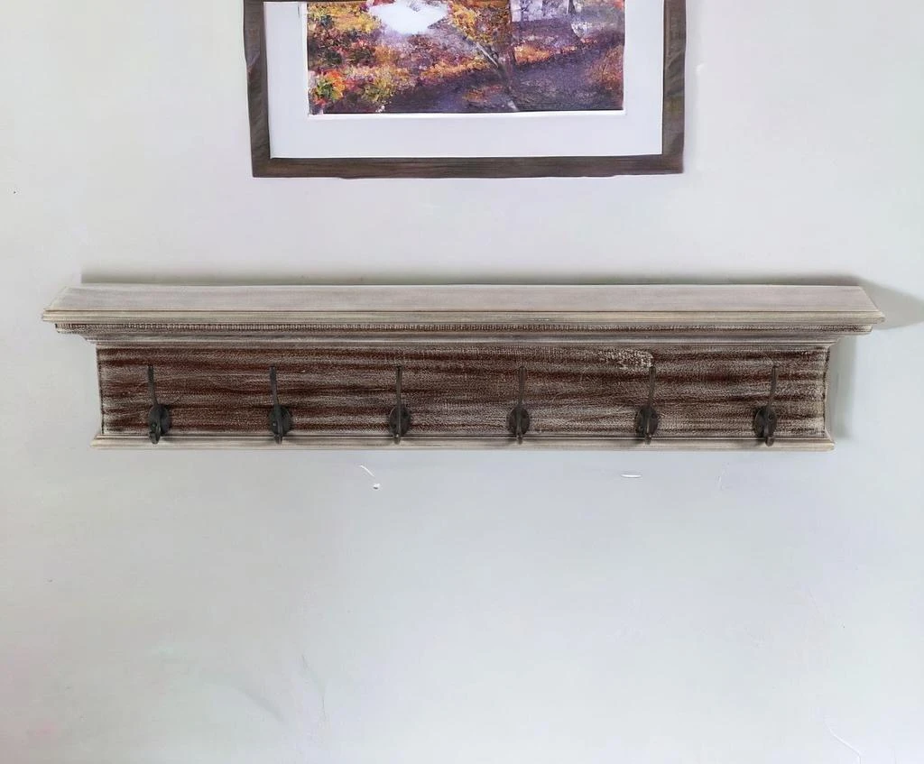 商品Homezia|39" Rustic Brown Gray Wash Wood Six Hook Hanging Coat Rack,价格¥1573,第2张图片详细描述