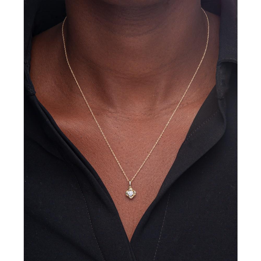 商品Macy's|Diamond Solitaire Flower 18" Pendant Necklace (1/4 ct. t.w.) in 14k Gold, Created for Macy's,价格¥7879,第4张图片详细描述