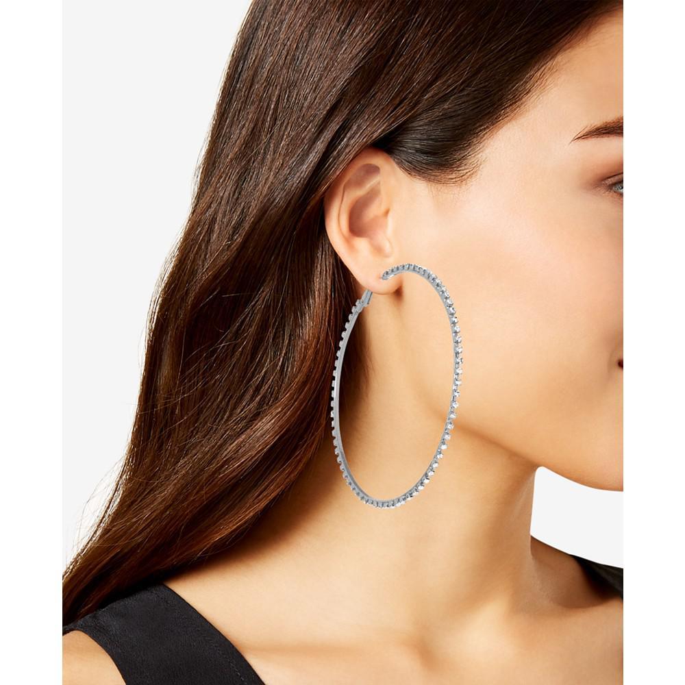 商品Essentials|Cubic Zirconia Large Skinny Hoop Earrings, 3.54" in Silver and Gold Plate,价格¥104-¥130,第4张图片详细描述