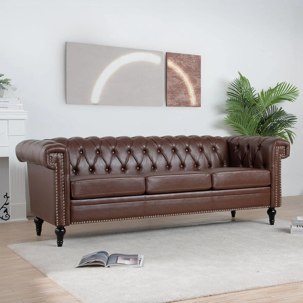 商品Streamdale Furniture|Streamdale 83.66 Inch Width Traditional Square Arm Removable Cushion 3 Seater,价格¥7892,第2张图片详细描述