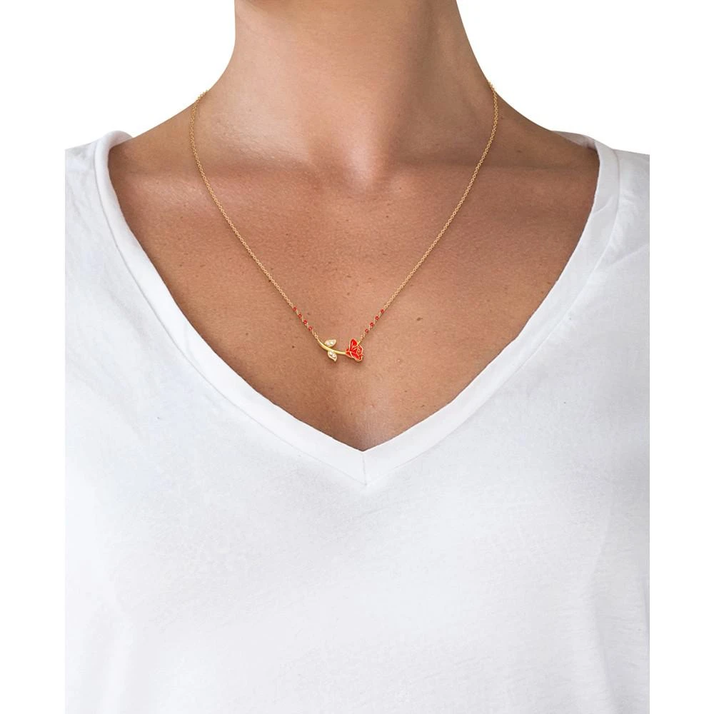 商品Disney|Cubic Zirconia & Enamel Beauty & the Beast Rose 17" Pendant Necklace in 18k Gold-Plated Sterling Silver,价格¥186,第2张图片详细描述