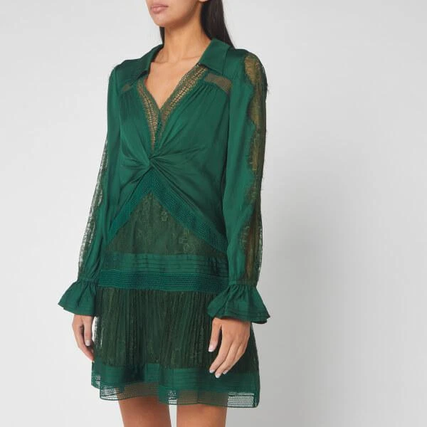 商品Self Portrait|Self-Portrait Women's Fine Lace Trim Mini Dress - Green,价格¥1410,第1张图片