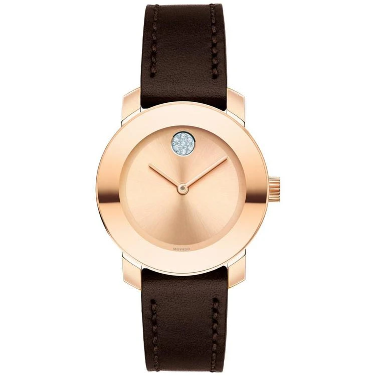 商品Movado|女士波特巧克力棕色皮革腕带手表h 30mm,价格¥3461,第1张图片
