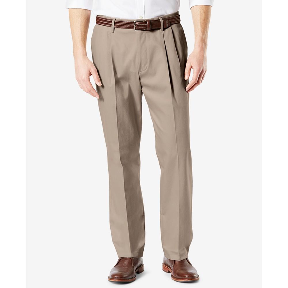 Men's Signature Lux Cotton Classic Fit Pleated Creased Stretch Khaki Pants商品第1张图片规格展示