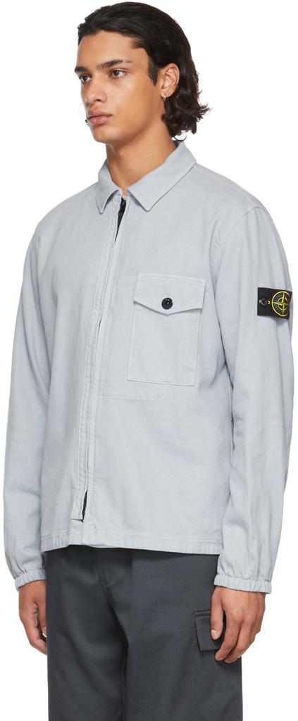 Grey Cotton Textured Brushed Recycled Overshirt Jacket商品第4张图片规格展示