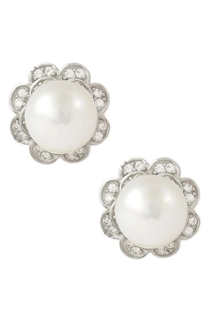 商品Savvy Cie Jewels|Sterling Silver 7-8mm Cultured Pearl CZ Halo Stud Earrings,价格¥446,第1张图片