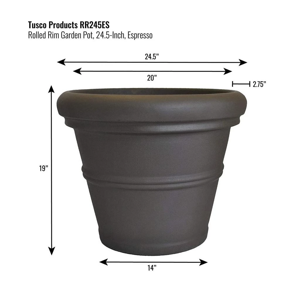 商品Tusco Products|RR24ES Rolled Rim Garden Pot, Dark Espresso,价格¥953,第2张图片详细描述