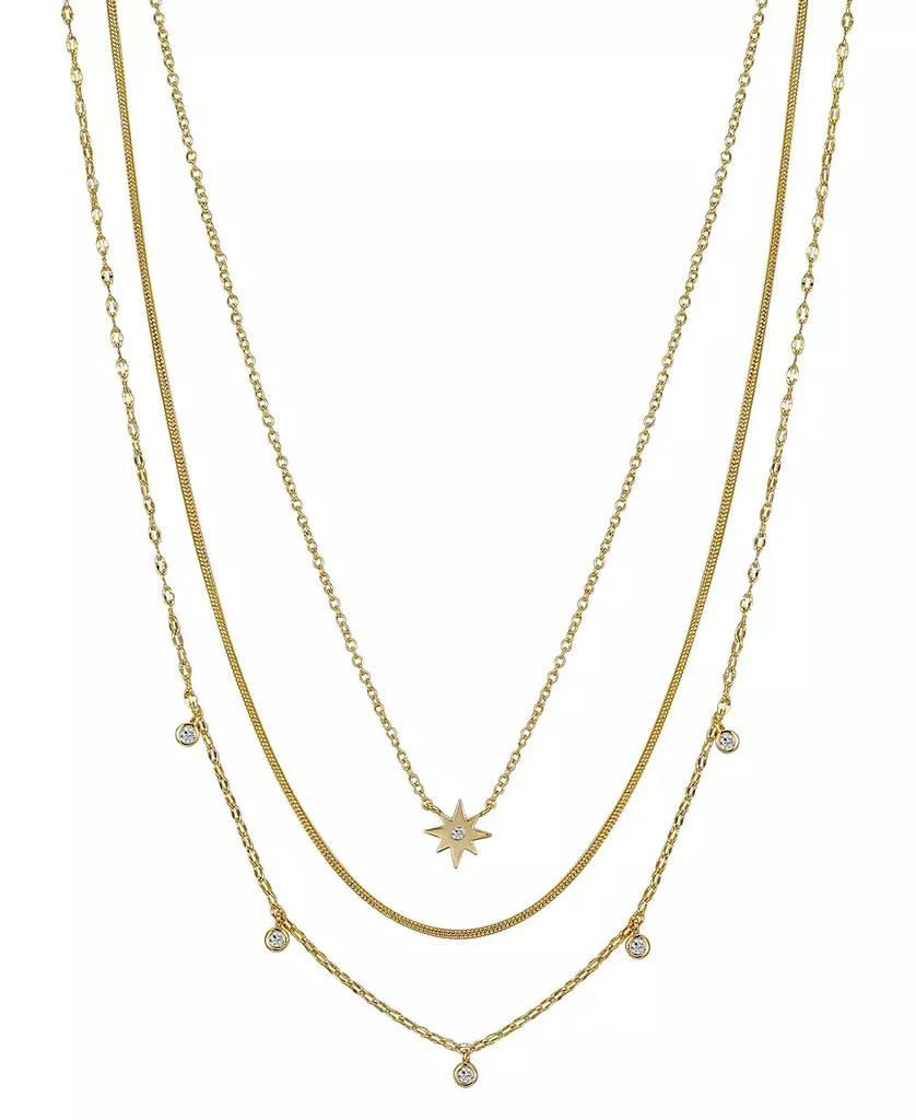 商品Unwritten|14K Gold Flash Plated Brass Cubic Zirconia Star And Bezel Layered Necklace Trio with Extenders Set, 3 Piece,价格¥112,第1张图片