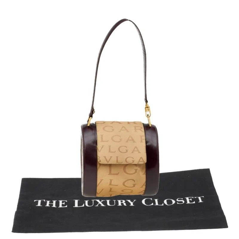 Bvlgari Beige/Brown Canvas And Leather Cylinder Bag 商品