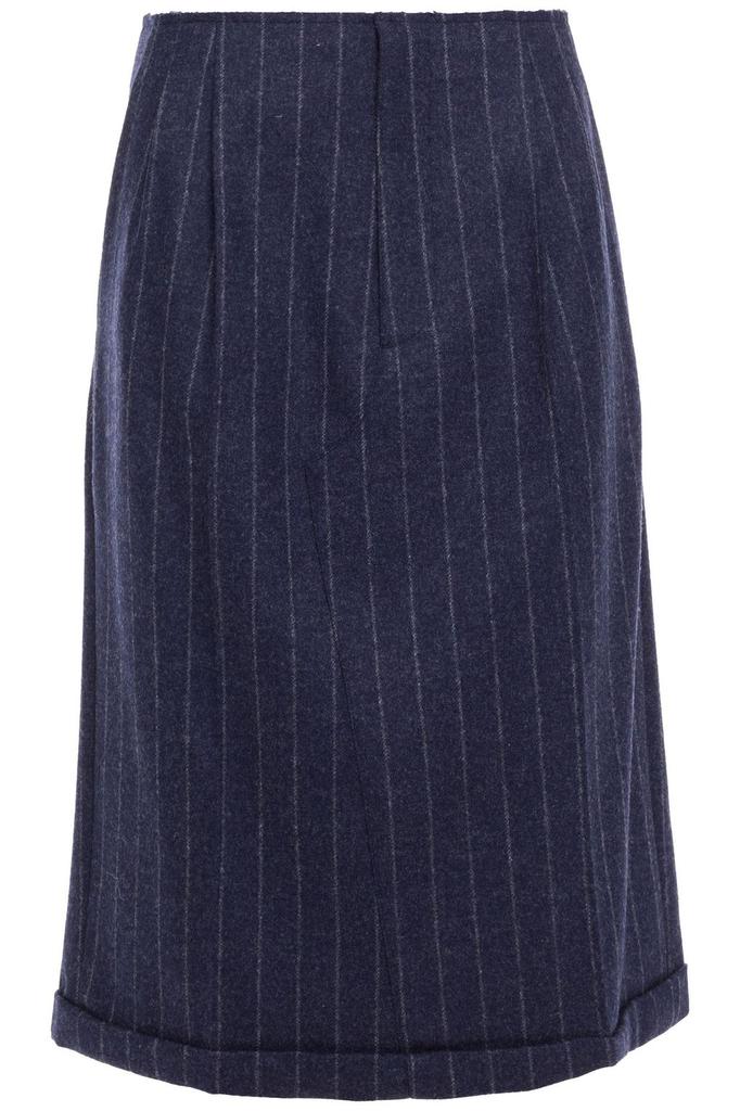 Pleated pinstriped brushed wool-felt skirt商品第3张图片规格展示