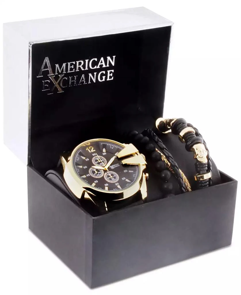 商品American Exchange|Men's Black Leather Strap Watch 52mm Gift Set,价格¥204,第2张图片详细描述