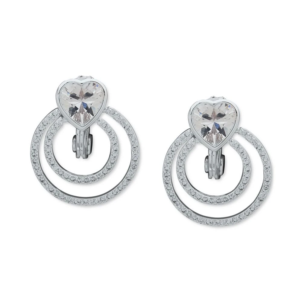 商品Anne Klein|Silver-Tone Crystal Heart Clip-On Doorknocker Drop Earrings,价格¥105,第1张图片