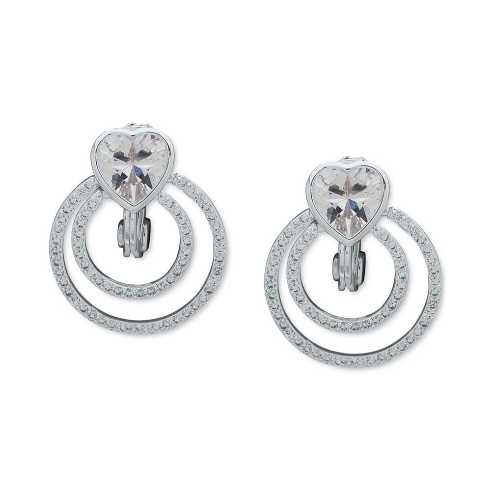 商品Anne Klein|Silver-Tone Crystal Heart Clip-On Doorknocker Drop Earrings,价格¥201,第1张图片