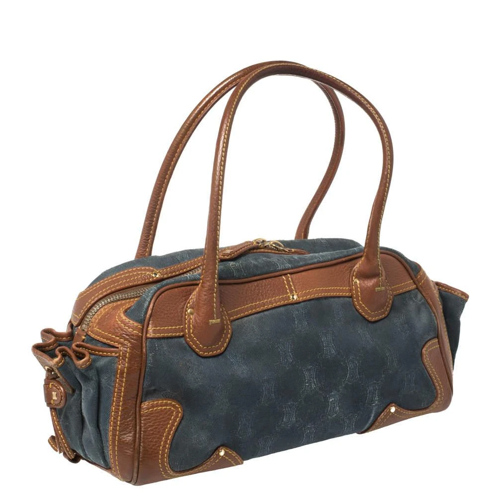 商品[二手商品] Celine|Celine Blue/Brown Macadam Denim and Leather Drawstring Pocket Satchel,价格¥3111,第3张图片详细描述