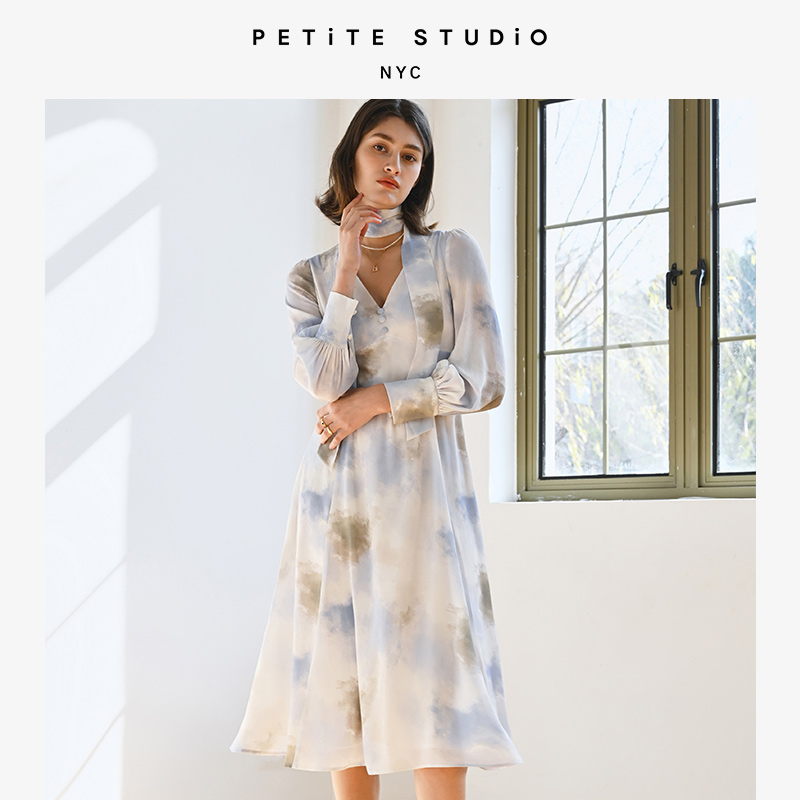 Blythe水彩丝质浪漫氛围感V领连衣裙 | Blythe Dress - Watercolor商品第2张图片规格展示