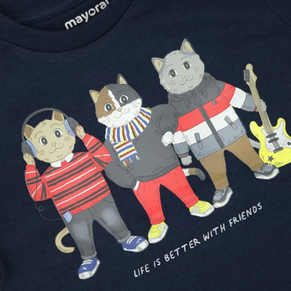 商品Mayoral|Navy Blue Long Sleeve Cat T Shirt,价格¥38,第2张图片详细描述