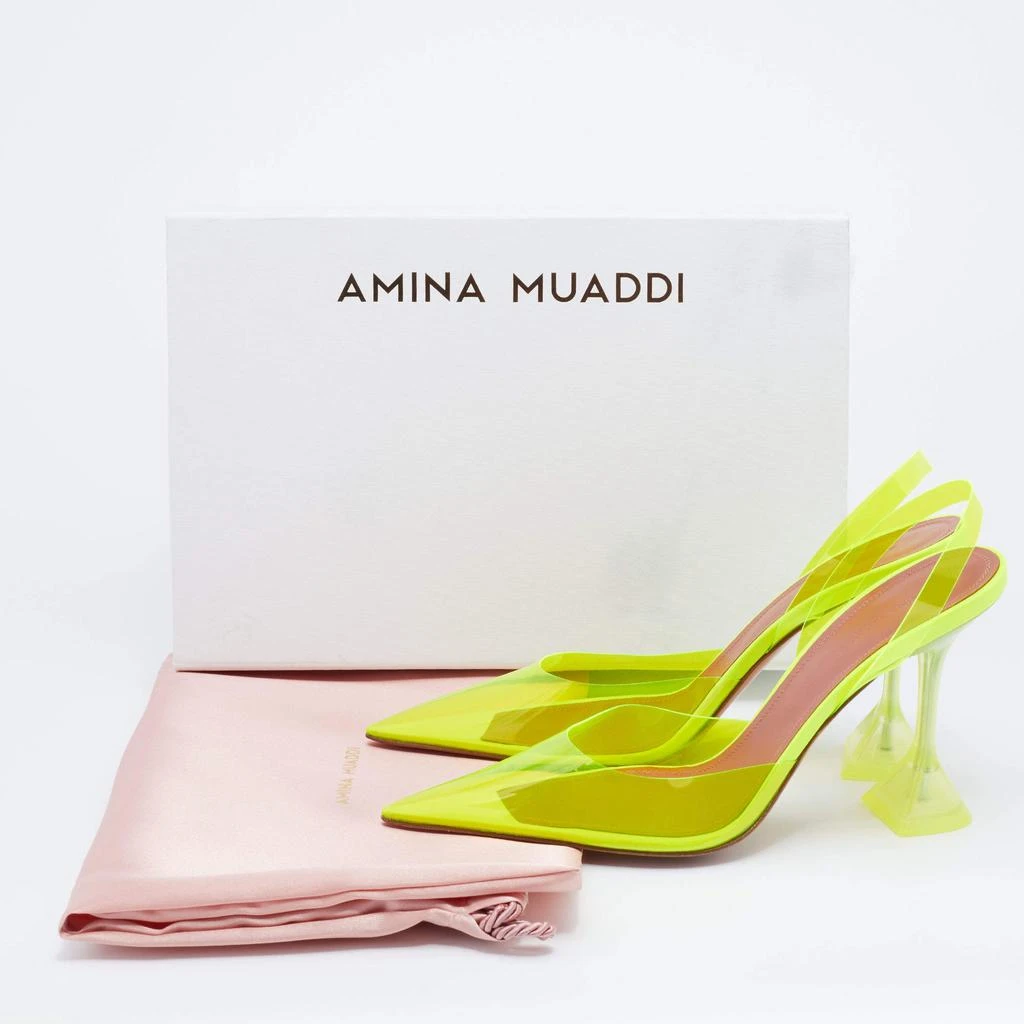 Amina Muaddi Neon Yellow PVC Holli Glass Slingback Sandals Size 40 商品