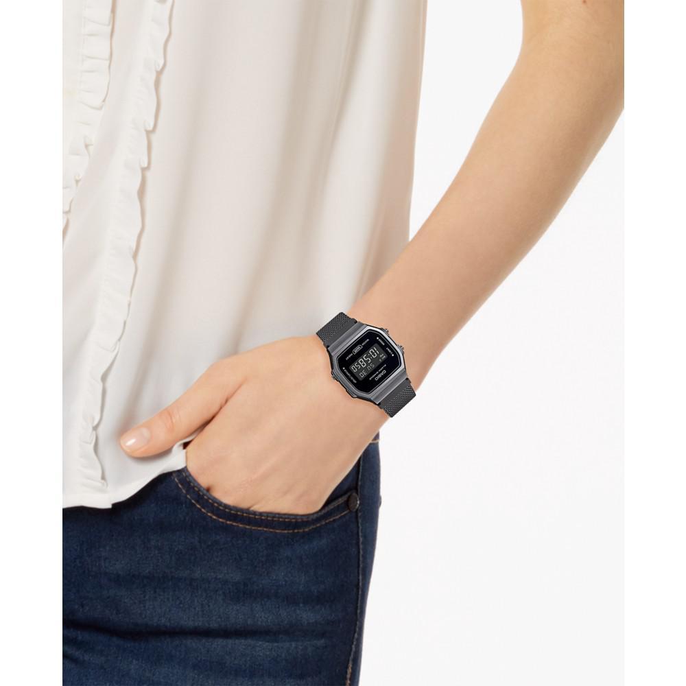 商品Casio|Women's Digital Black Ion-Plated Stainless Steel Mesh Bracelet Watch 36mm,价格¥391,第4张图片详细描述