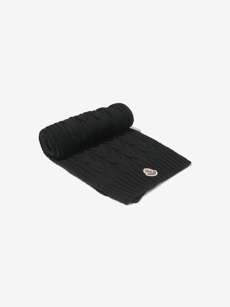 商品Moncler|Moncler Black Boys Wool Knitted Logo Scarf,价格¥1265,第1张图片