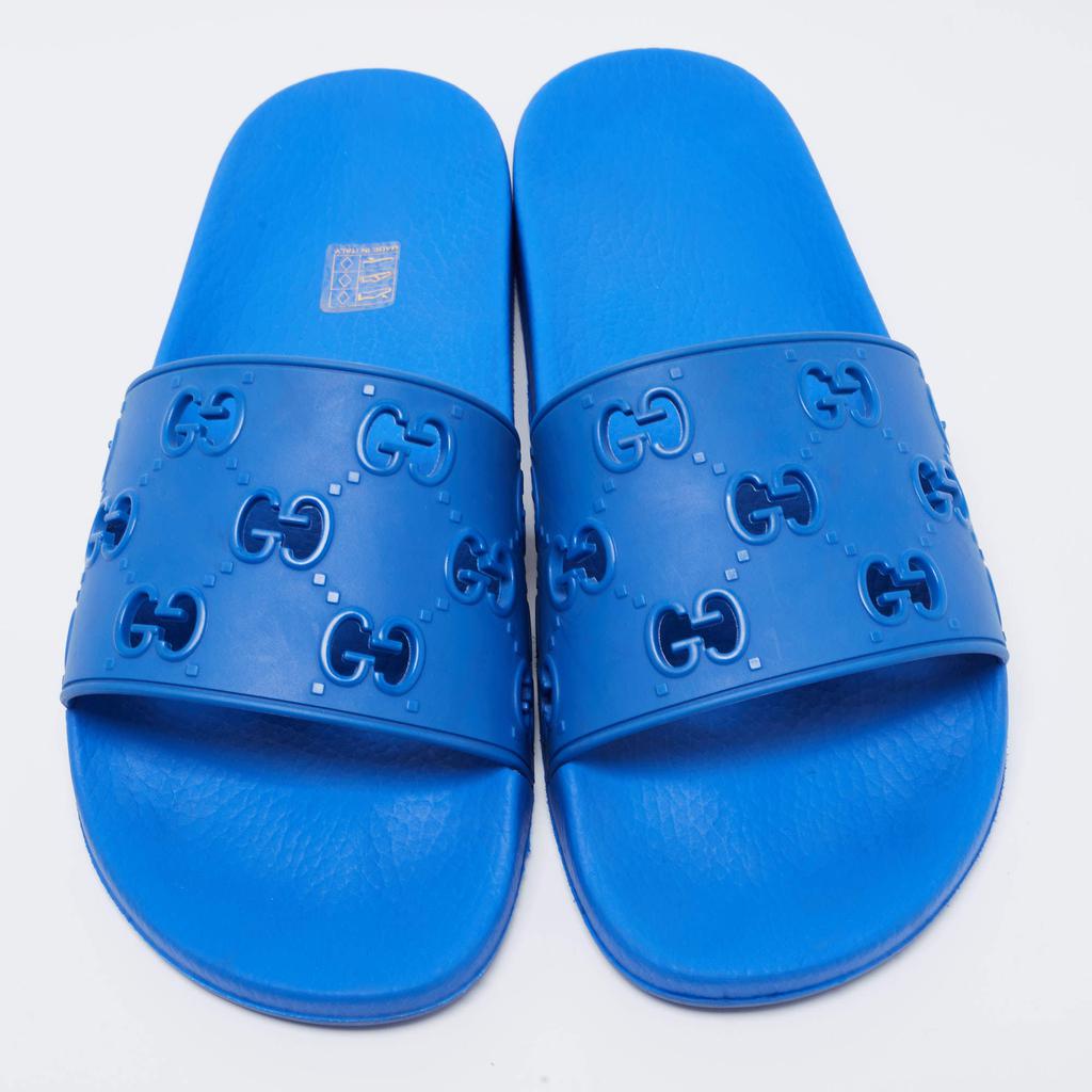 Gucci Blue GG Rubber Slide Flat Sandals Size 44商品第3张图片规格展示