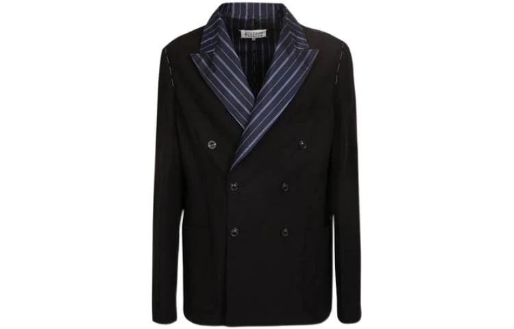 商品[国内直发] MAISON MARGIELA|梅森马吉拉 SS22 双排扣条纹拼接西装 男款 黑色,价格¥3946,第1张图片
