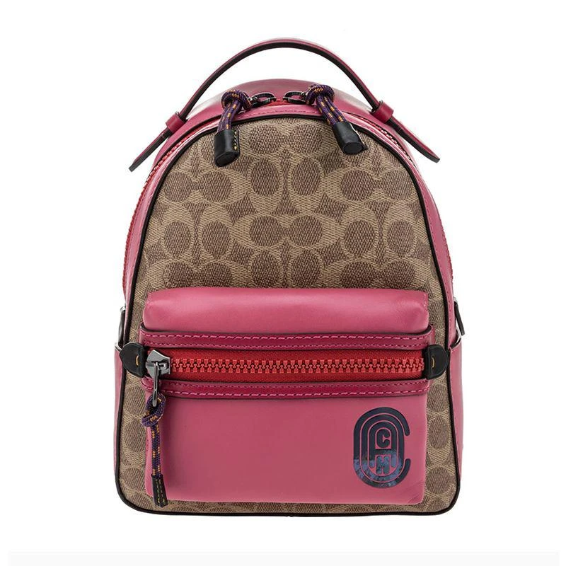 商品Coach|香港直邮COACH蔻驰专柜款女士拼色印花涂层帆布配皮双肩背包,价格¥3872,第10张图片详细描述