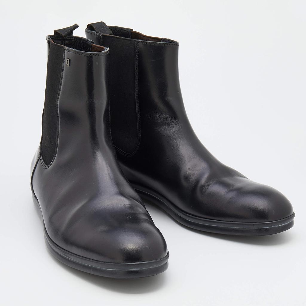 Fendi Black Leather FF Chelsea Boots Size 41.5商品第4张图片规格展示
