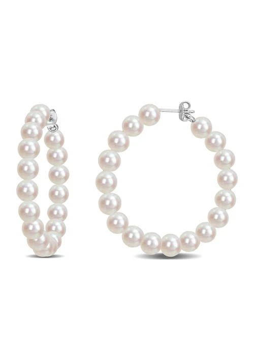 商品Belk & Co.|Co. 6 6.5Mm Freshwater Cultured Pearl Hoop Earrings In Sterling Silver,价格¥956,第1张图片