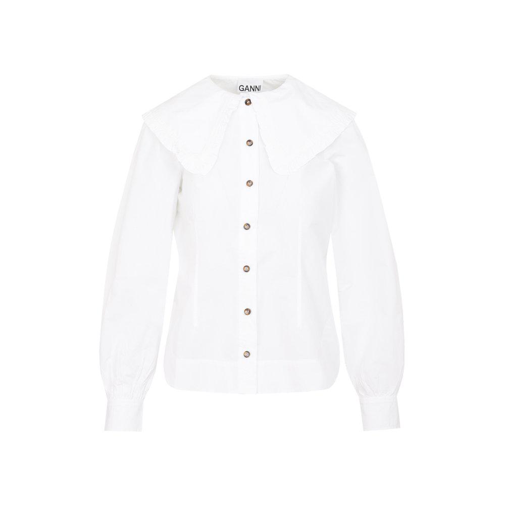 Ganni Ruffled Oversize-Collar Shirt商品第1张图片规格展示