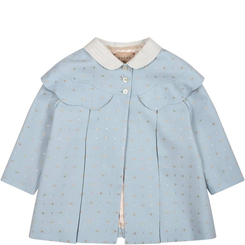 商品Gucci|Light Blue Coat For Baby Girl With G Pattern,价格¥8420,第1张图片