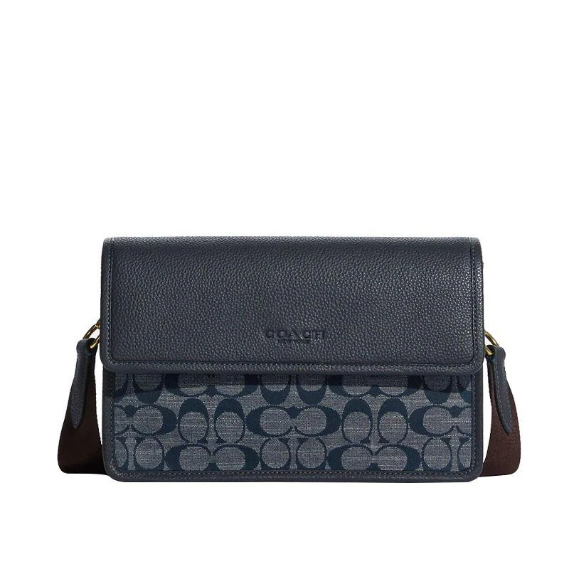 商品Coach|COACH 蔻驰 Chambray 香布蕾 男士斜挎包邮差包公文包 经典老花logo 蓝色牛仔 C8185,价格¥3652,第1张图片