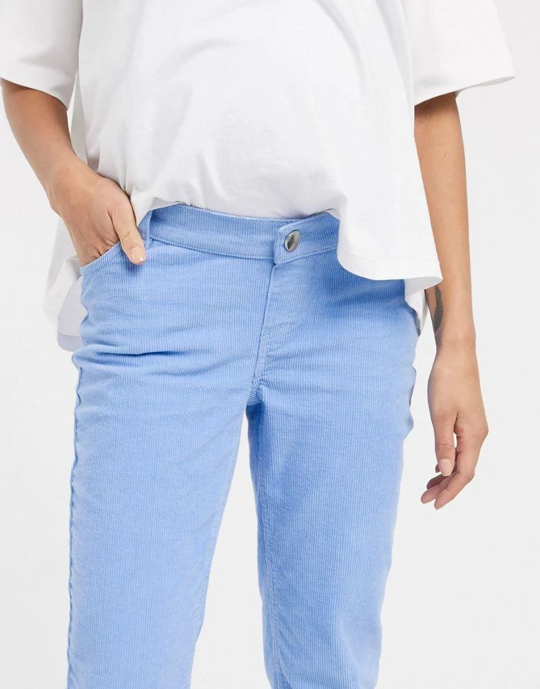商品ASOS|ASOS DESIGN Maternity high rise farleigh 'slim' mom jeans slim mom in cornflower blue cord,价格¥91,第3张图片详细描述
