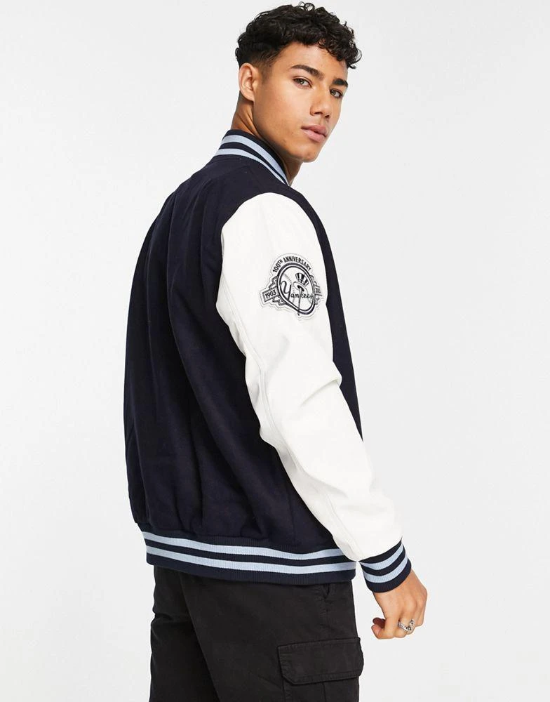 商品New Era|New Era MLB New York Yankees anniversary patch varsity jacket in navy,价格¥1090,第2张图片详细描述