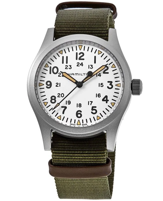 商品Hamilton|Hamilton Khaki Field Mechanical Manual Winding White Dial Green Textile Strap Men's Watch H69529913,价格¥4006,第1张图片