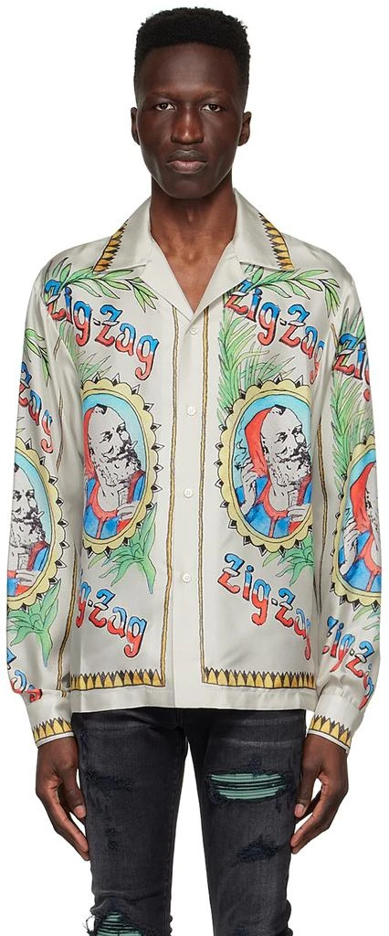 商品AMIRI|Gray Zig-Zag Edition Silk Shirt,价格¥4426,第1张图片