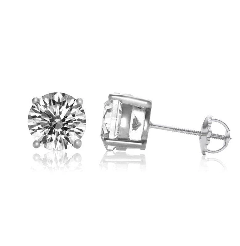 商品Genevive|Sterling Silver White Gold Plated with Clear Cubic Zirconia Solitaire Screw Back Stud Earrings,价格¥227,第2张图片详细描述