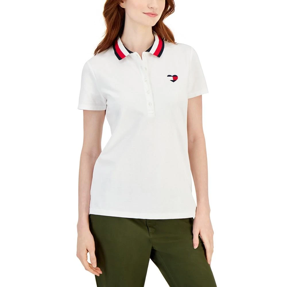 商品Tommy Hilfiger|Women's Striped-Collar Heart-Logo Polo,价格¥230,第1张图片